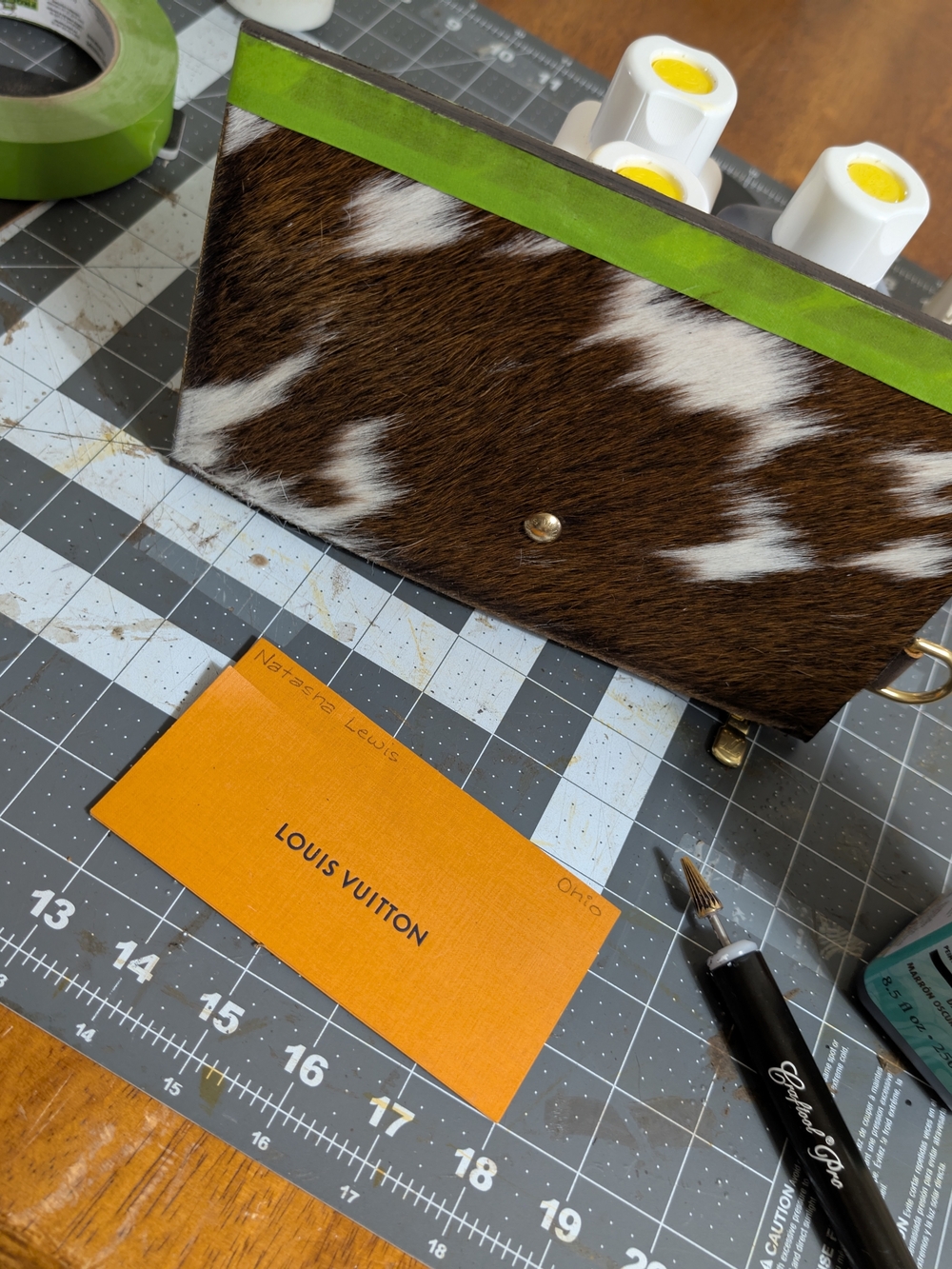 Upcycled large Wristlet W Strap Made W Hair On Cowhide & Authentic LV Hardware. - Picture 7 of 13